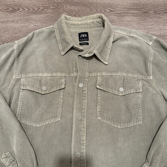 Zara Mint Green Women Corduroy Button Up Shacket Large Overized Fall Chic Casual - Picture 3 of 8